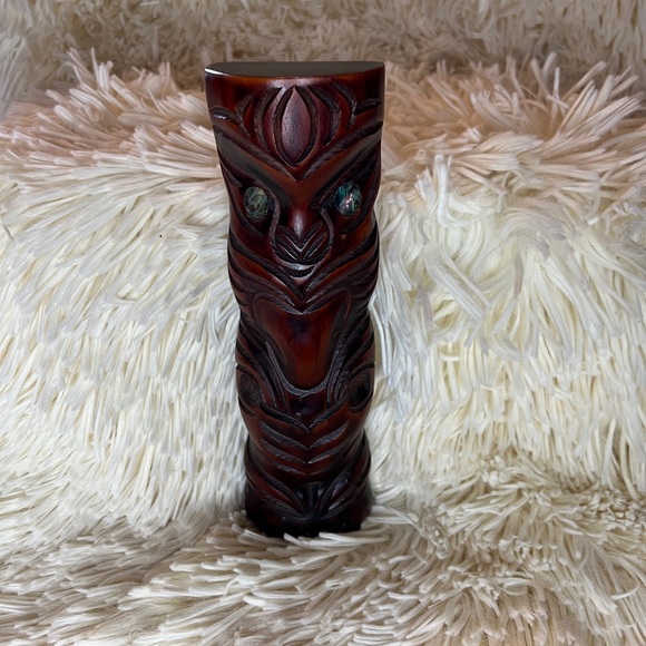 NUMBERED Hand Carved Teko Teko Wood Figure Rotorua, New Zealand Paua Shell Eyes - Picture 4 of 13